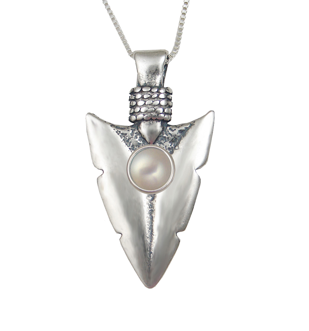 Sterling Silver Arrowhead of the Ancients Pendant With Cultured Freshwater Pearl